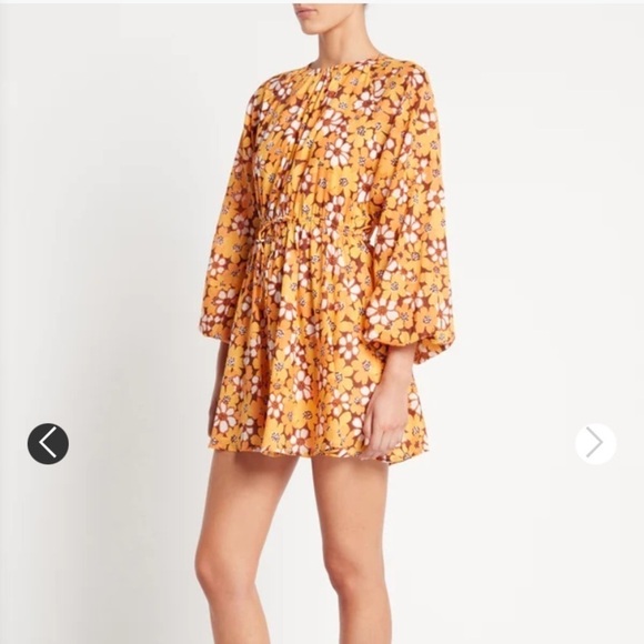 New Faithfull the Brand Li Reni Orange Cotton Floral Print Spring Dress Size S - Picture 3 of 13
